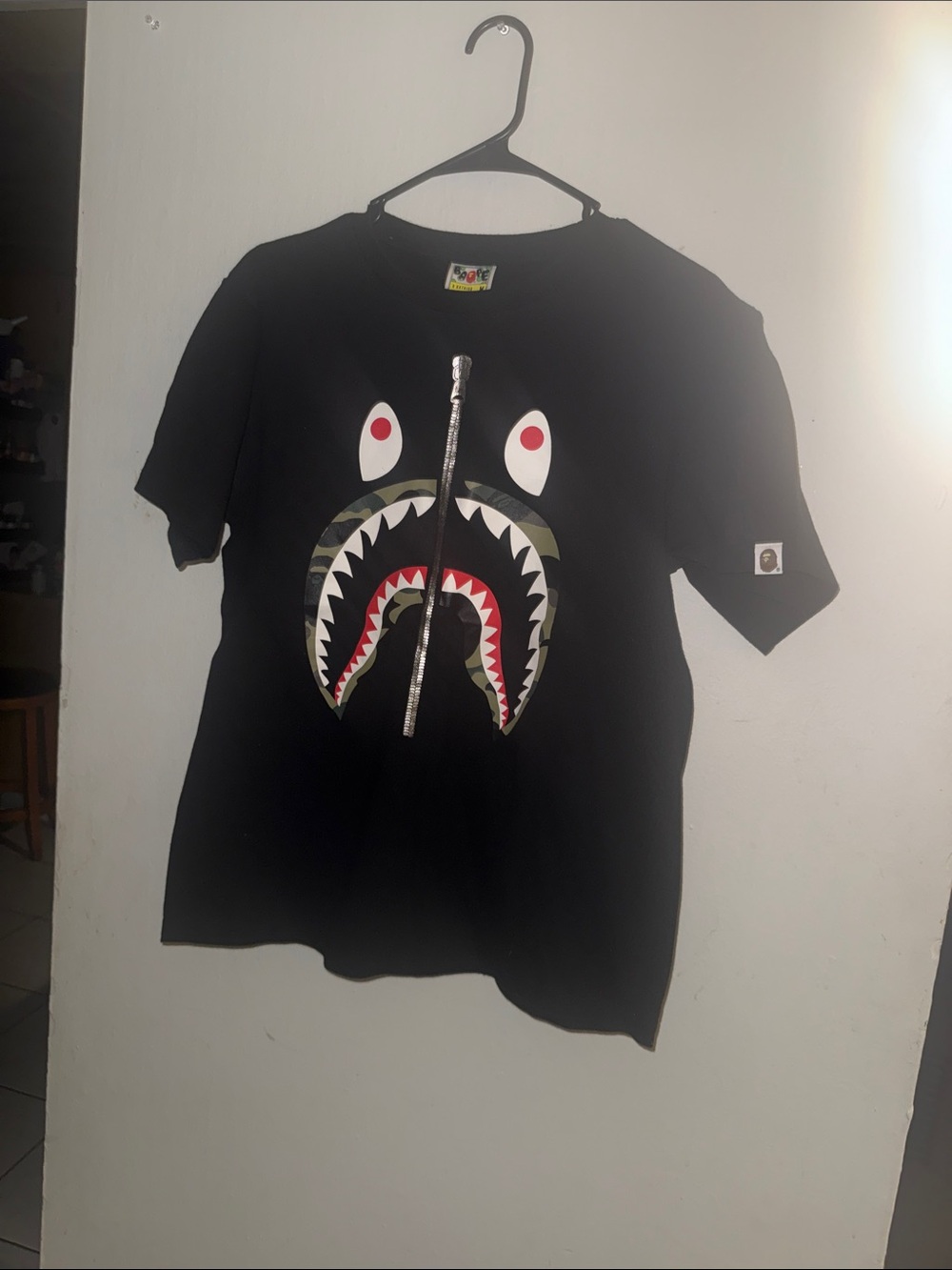 BAPE Kids' Black Shark Tee with Camo Accent
